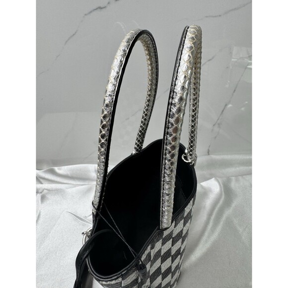 Authentic Alexander Wang Roxy Metallic Checkboard White Black Mini Bucket Bag - Picture 13 of 16